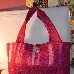 PINK FLORAL LONG TOTE BAG WITH WHITE BUTTON CLOSURE